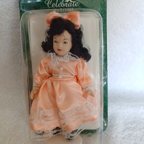 Collectible Celebration the Season Porcelain Doll in Peach Dress - Picture 4 of 6